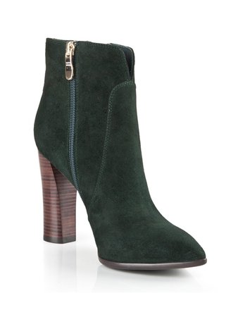 Women's Suede Closed Toe Chunky Heel With Zipper Booties/Ankle Hunter Green Boots - Promhoney Online