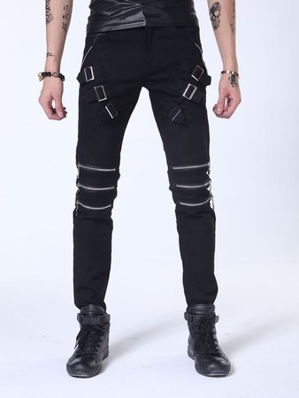 2017 New Arrival Spring Fashion Mens Punk Skinny Pants For Man Cool Cotton Casual Pants Zipper Slim Fit Black Goth Trousers | Wish