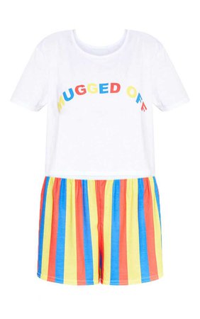 White Mugged Off Rainbow Stripe Short PJ Set