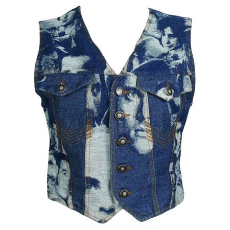 Jean Paul Gaultier Face Jacquard Denim Punk Fight Racism People Top AW 1992 Vest For Sale at 1stDibs