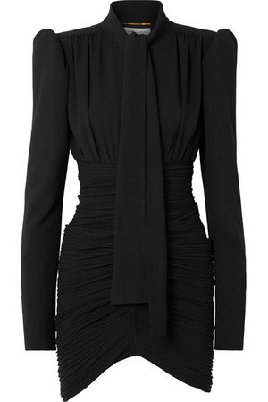 Saint Laurent | Tie-front ruched crepe mini dress | NET-A-PORTER.COM