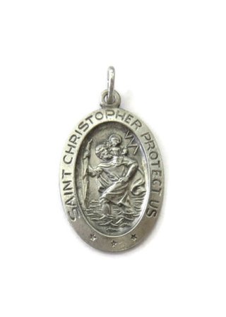 Sterling Silver 0.925 Oval St Saint Christopher Medal Charm Pendant Necklace