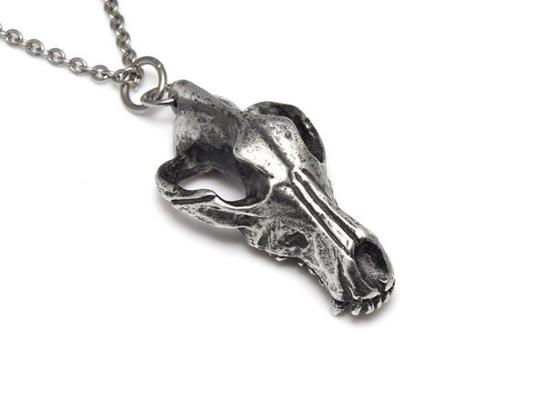 Antiqued Wolf Skull Pendant Necklace - Etsy