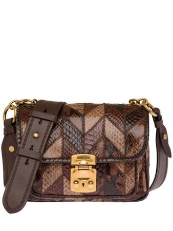 Shop brown Miu Miu Ayers patchwork shoulder bag with Express Delivery - Farfetch