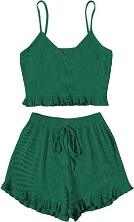 Green Avanova Women's Pajama Set Ruffle Trim Cami Top and Shorts 2 Piece Sleepwear Set at Amazon Women’s Clothing store