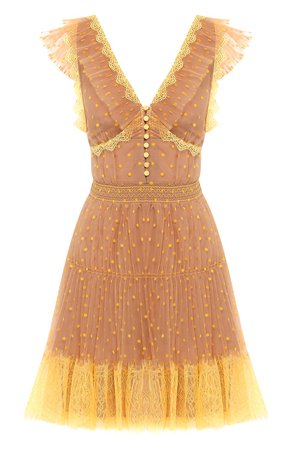 Женское желтое мини-платье SELF-PORTRAIT — купить за 28300 руб. в интернет-магазине ЦУМ, арт. SS20-055