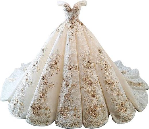 Gorgeous Sweetheart Lace Chapel Train Ball Gown Wedding Dress for Bride at Amazon Women’s Clothing store