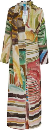 Multicolor Scarf-Accented Twill Dress