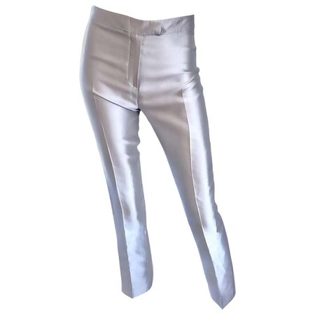 Oscar de la Renta 1990s Silver Metallic Size 2 High Waist Skinny Cigarette Pants For Sale at 1stdibs