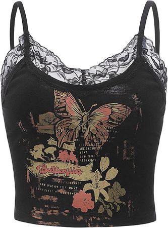 SOLY HUX Women's Y2k Gothic Lace Trim Cami Crop Top Sleeveless Sexy Tank Tops Camisole Clubwear Outfit