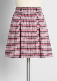 Pleated pink raspberry dusty rose checked buttons Mini Skirt | ModCloth
