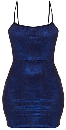Blue Glitter Metallic Tie Back Bodycon Dress