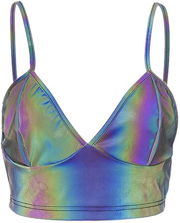 Multifit Women’s Sexy Metallic Cutout Crop Top Spaghetti Strap Tank Tube Top Bustier Cami for Dance Club Rave at Amazon Women’s Clothing store