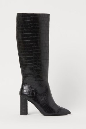 Crocodile-patterned Boots - Black - Ladies | H&M US