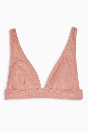 Peach Glitter Longline Triangle Bikini Top | Topshop