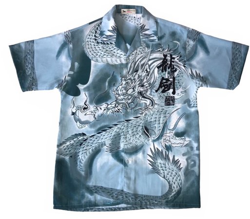 blue dragon button up shirt