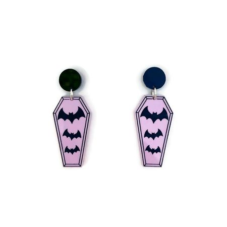 Purple and Black Bat Coffin Earrings - Levanter