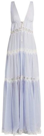 Lace Embellished Silk Maxi Dress - Womens - Light Blue