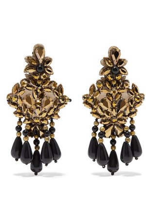 Etro | Gold-tone, felt, crystal and bead clip earrings | NET-A-PORTER.COM