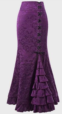 Purple Side Lace Up Tiered Mermaid Skirt - Ursime