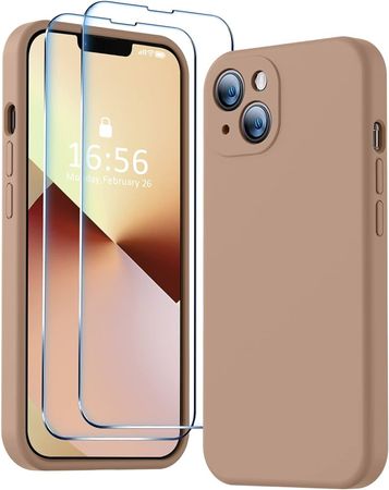 Amazon.com: BossKiss Compatible with iPhone 13 Case, Premium Liquid Silicone Case [Velvety Touch] [2 Pcs 9H Tempered Glass Screen Protector], Camera All-Round Protection Shockproof Case, Light Brown : Cell Phones & Accessories