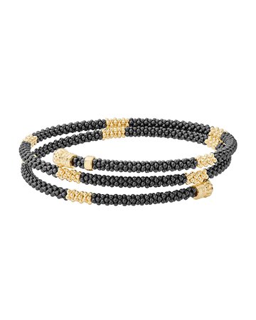 Lagos Black Caviar & 18K Gold Medium Striped Coil Bracelet