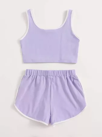 Girls Contrast Binding Top and Dolphin Shorts Set | SHEIN SE