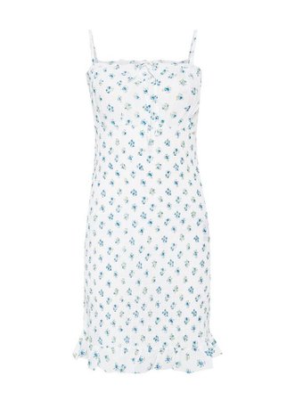 Pale Blue Floral Print Shirred Mini Dress | Miss Selfridge