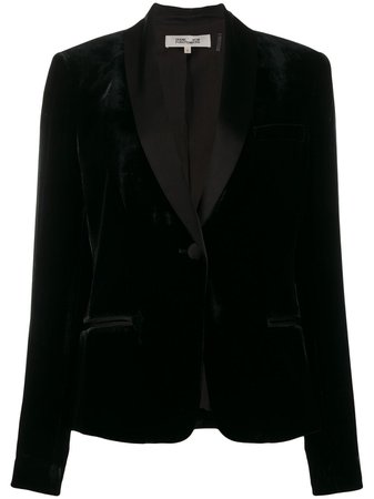 Black Diane Von Furstenberg Halzie Velvet Blazer | Farfetch.com