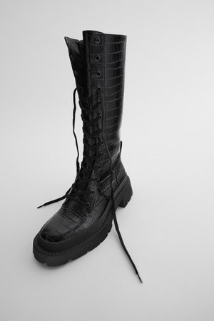 ANIMAL PRINT LACED HIGH SHAFT BOOTS | ZARA United States