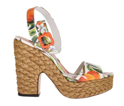 Dolce&Gabbana Multicolor Oranges Fruit Print Dolce & Gabbana Leather Straw Platform Sandals Size US 4.5 Regular (M, B) - Tradesy