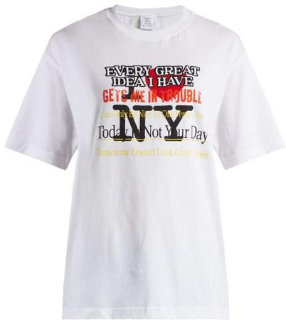 New York Print Cotton T Shirt - Womens - White