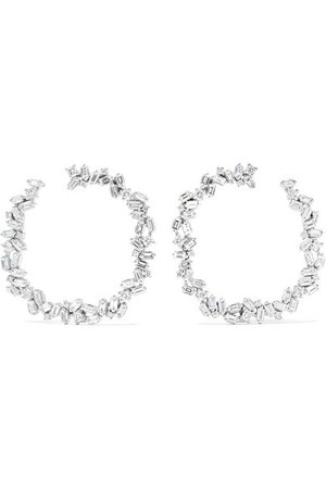 Suzanne Kalan | 32mm 18-karat white gold diamond hoop earrings | NET-A-PORTER.COM