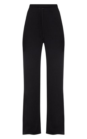 Black Drawstring Jersey Wide Leg Jogger | PrettyLittleThing