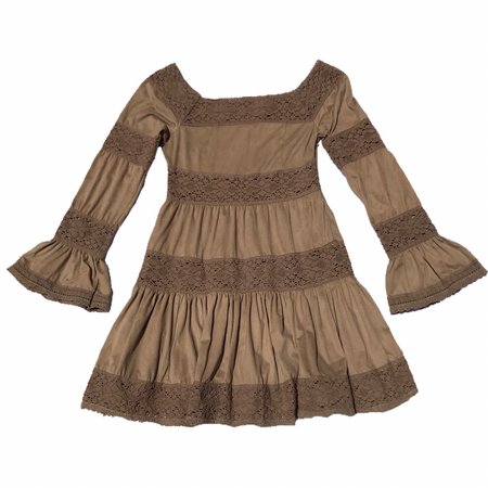 brown cottagecore lace tiered dress