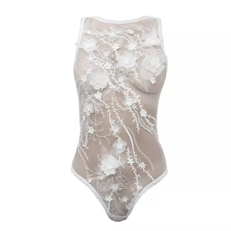 Amber 3D Flower And Crystal Embroidered Bodysuit | Carol Coelho | Wolf & Badger