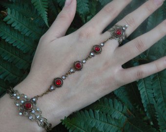 Swarovski slave bracelet turquoise hand chain hand flower | Etsy