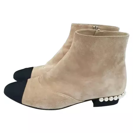 Chanel | Suede Pearl Ankle Boots | 1stDibs