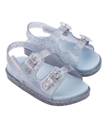 Mini Melissa Silvertone & Clear Glitter Wide Sandal - Girls | Best Price and Reviews | Zulily