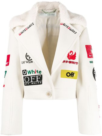 Neutral Off-White Multi Logo Cropped Jacket | Farfetch.com