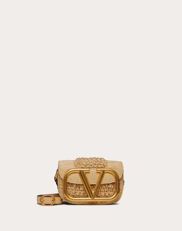 Small Supervee Raffia Crossbody Bag for Woman | Valentino Online Boutique