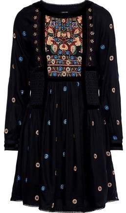 Guipure Lace-paneled Embroidered Voile Mini Dress