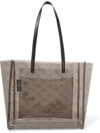 Faux Leather-trimmed Perforated Pu Tote - Black