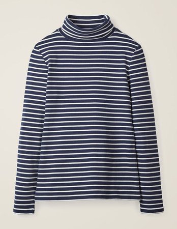 Essential Roll Neck Tee - Navy/Ivory | Boden US