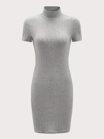High Neck Solid Bodycon Dress | SHEIN USA Light Grey