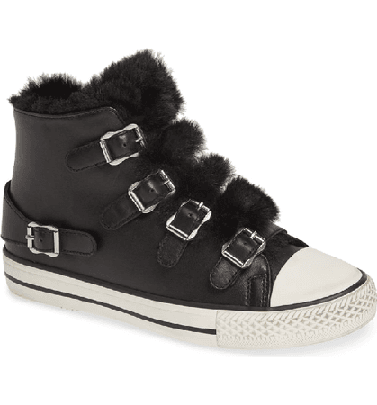 Ash Women's Valko Leather & Faux-Shearling High Top Sneakers In Black | ModeSens