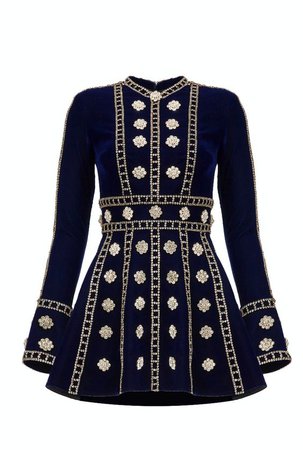 RaisaVanessa Royal Blue Velvet Embellished Dress