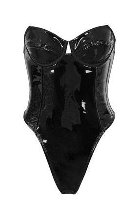 Clothing : Bodysuits : 'Ottavia' Black Patent Vinyl Bodysuit