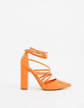 ASOS DESIGN Pick Me Up tie block heels in orange | ASOS
