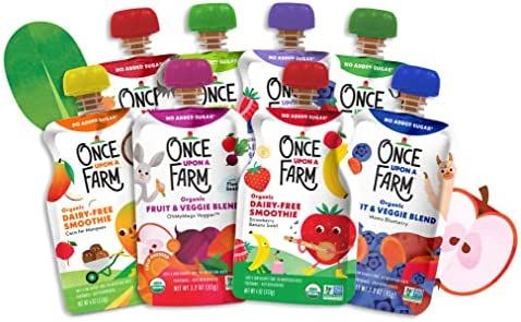 Amazon.com: Once Upon a Farm | Organic Farmer's Finest Sampler | Mango, Veggie, Strawberry, Blueberry, Avocado, Kale Apple, Strawberry Banana, Berry | Cold-Pressed | No Sugar Added | Dairy-Free Plant Based | Variety Pack of 24 : Baby